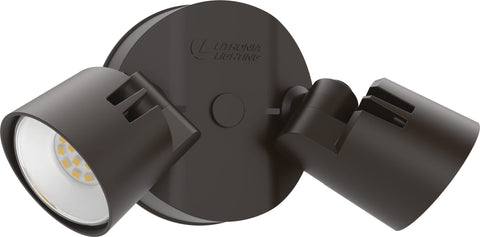 Lithonia HomeGuard two-head LED flood light for outdoor illumination.