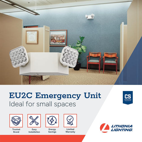 Lithonia Lighting Basics dual adjustable LED heads provide targeted corridor lighting.