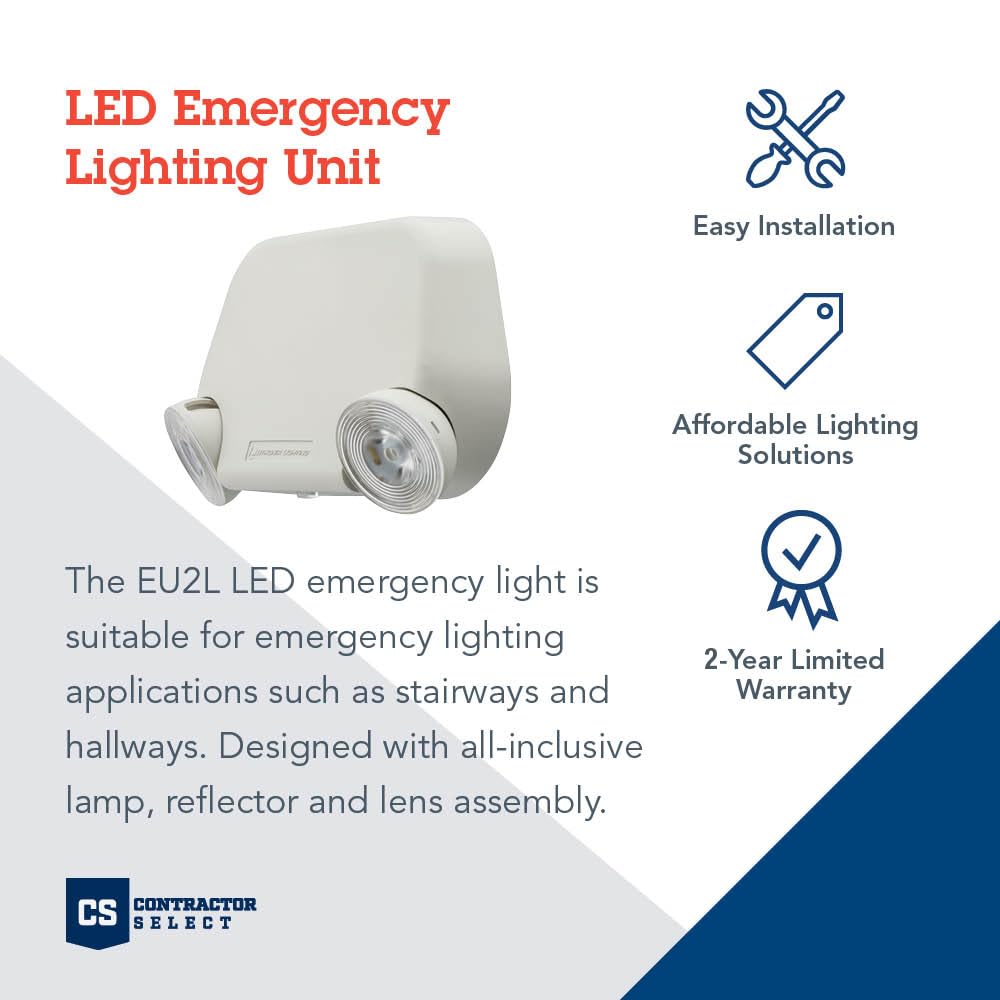 Lithonia Lighting emergency light with dual heads delivering even light for safe egress.
