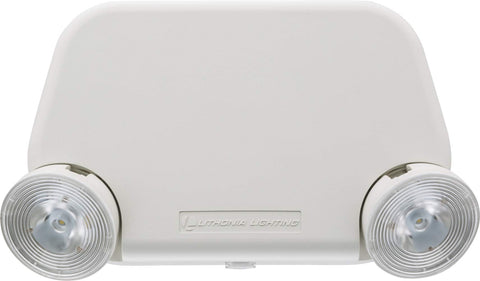Lithonia Lighting Basics emergency light front view for compact hallway illumination during outages.