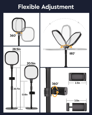 LitONES light head and phone holder rotate 360 degrees for flexible framing.