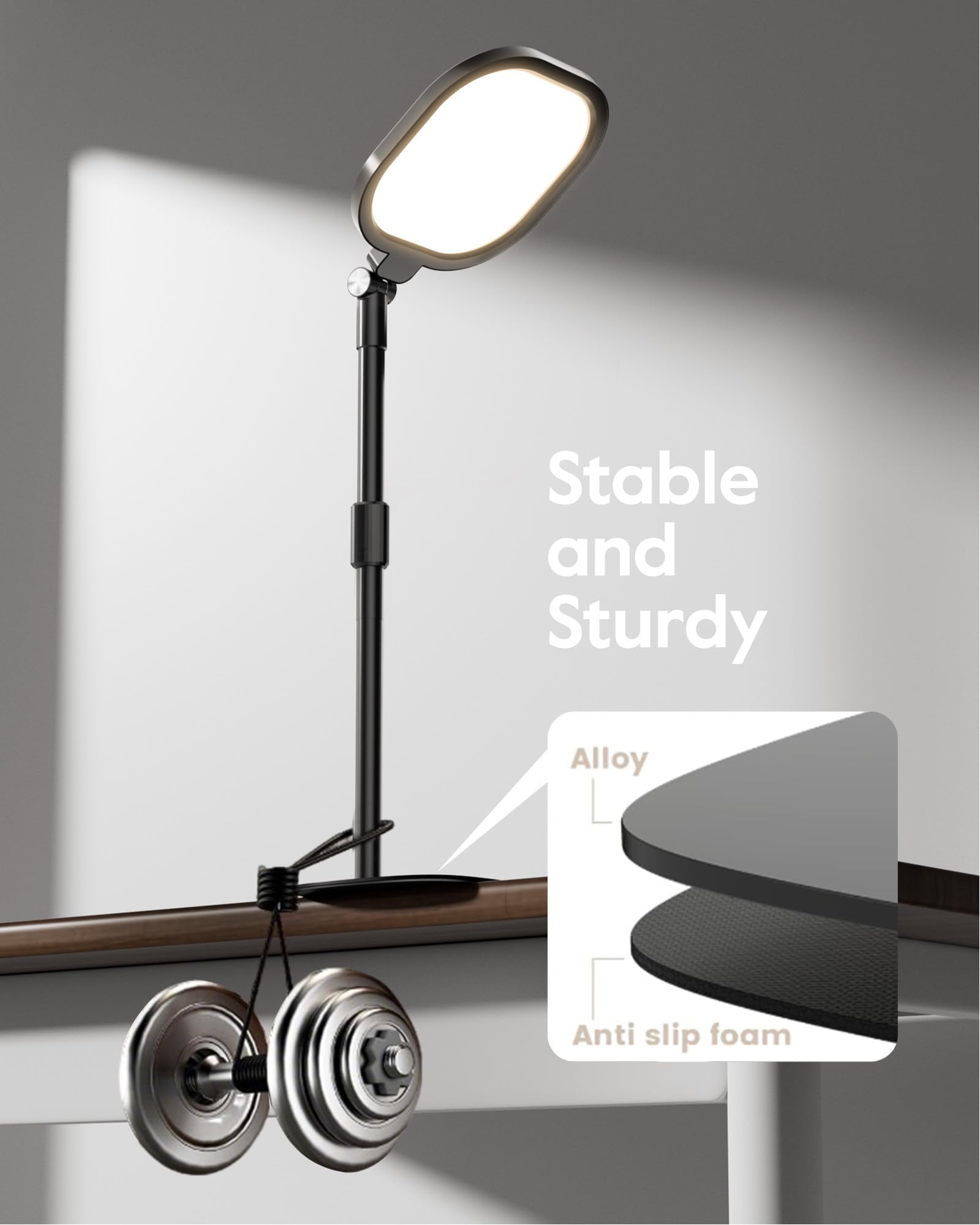 LitONES compact base saves desk space without sacrificing stability.