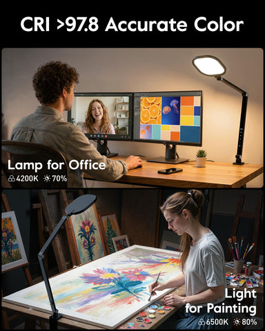 LitONES desk lamp clamp attachment shown on a workspace edge.