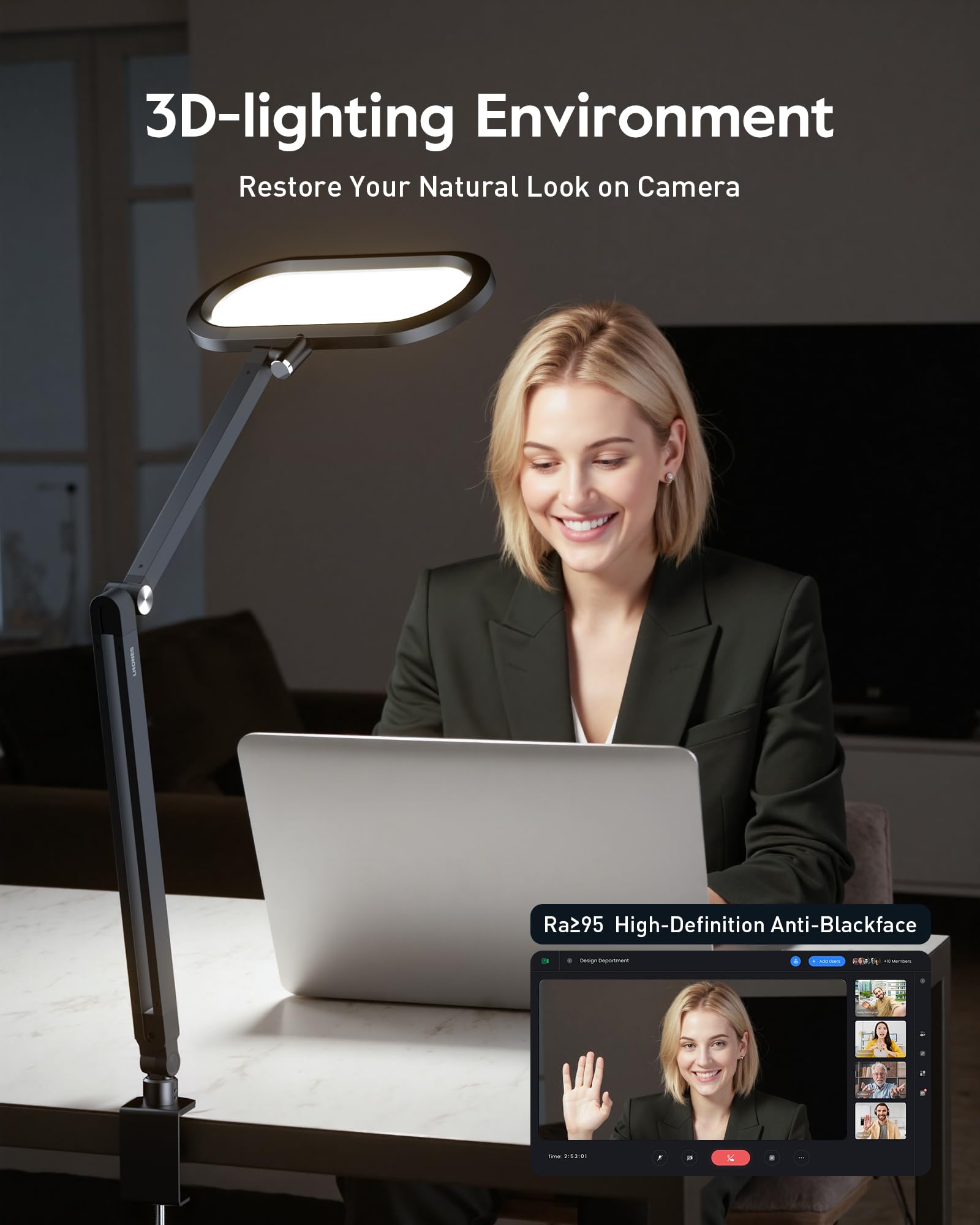LitONES clamp-on desk lamp saves desk space and reduces clutter.