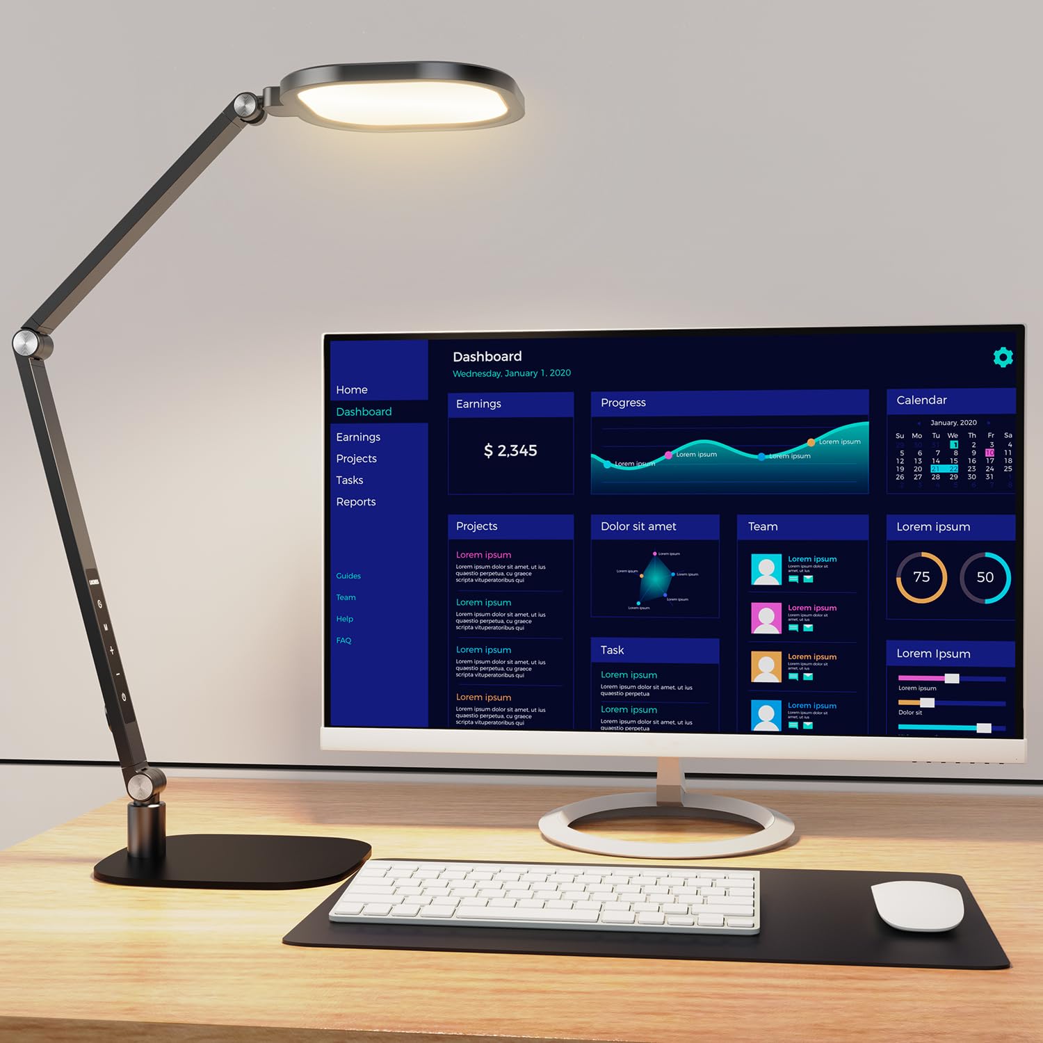 LitONES LED desk lamp diffused light for comfortable eyes during long work sessions.
