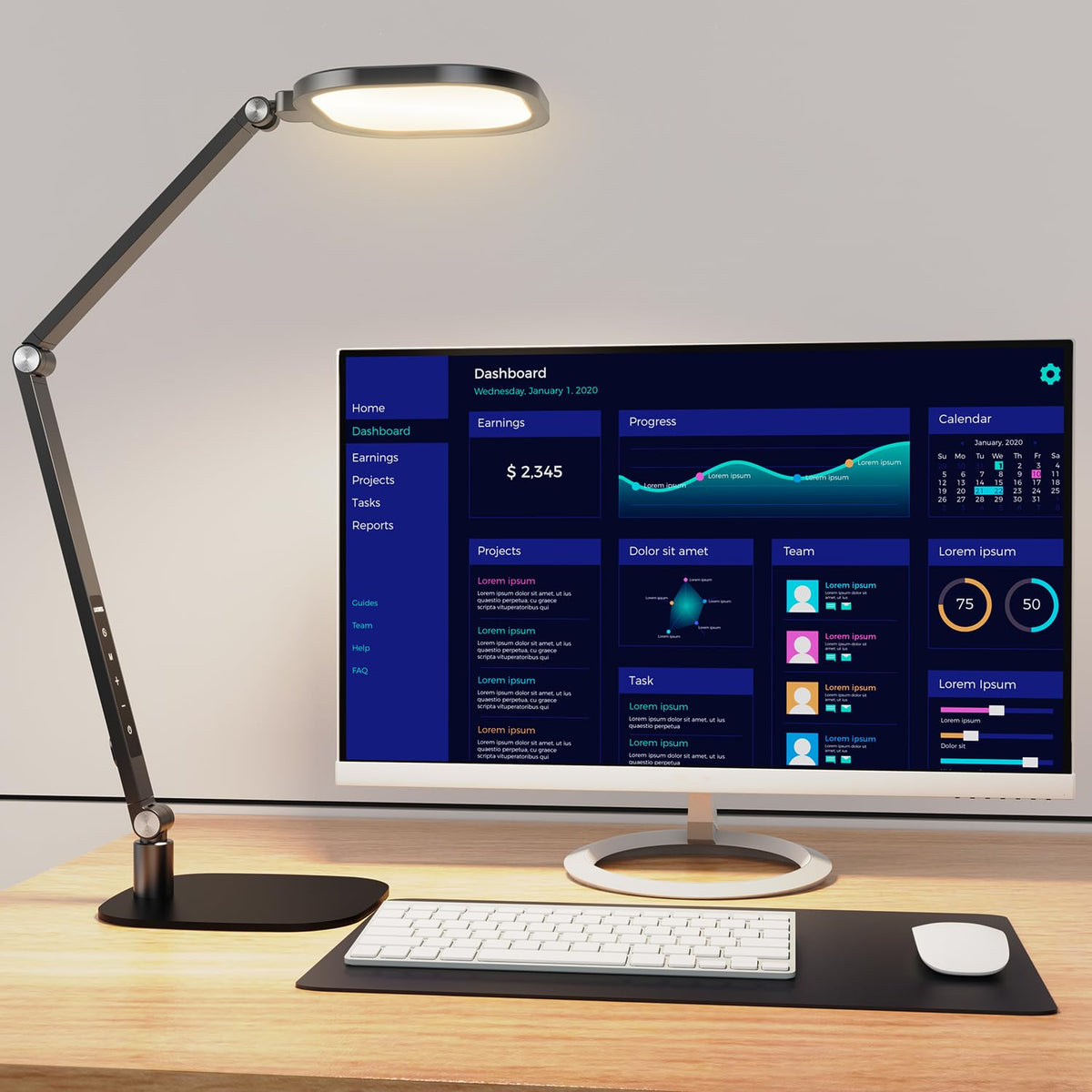 LitONES LED desk lamp diffused light for comfortable eyes during long work sessions.