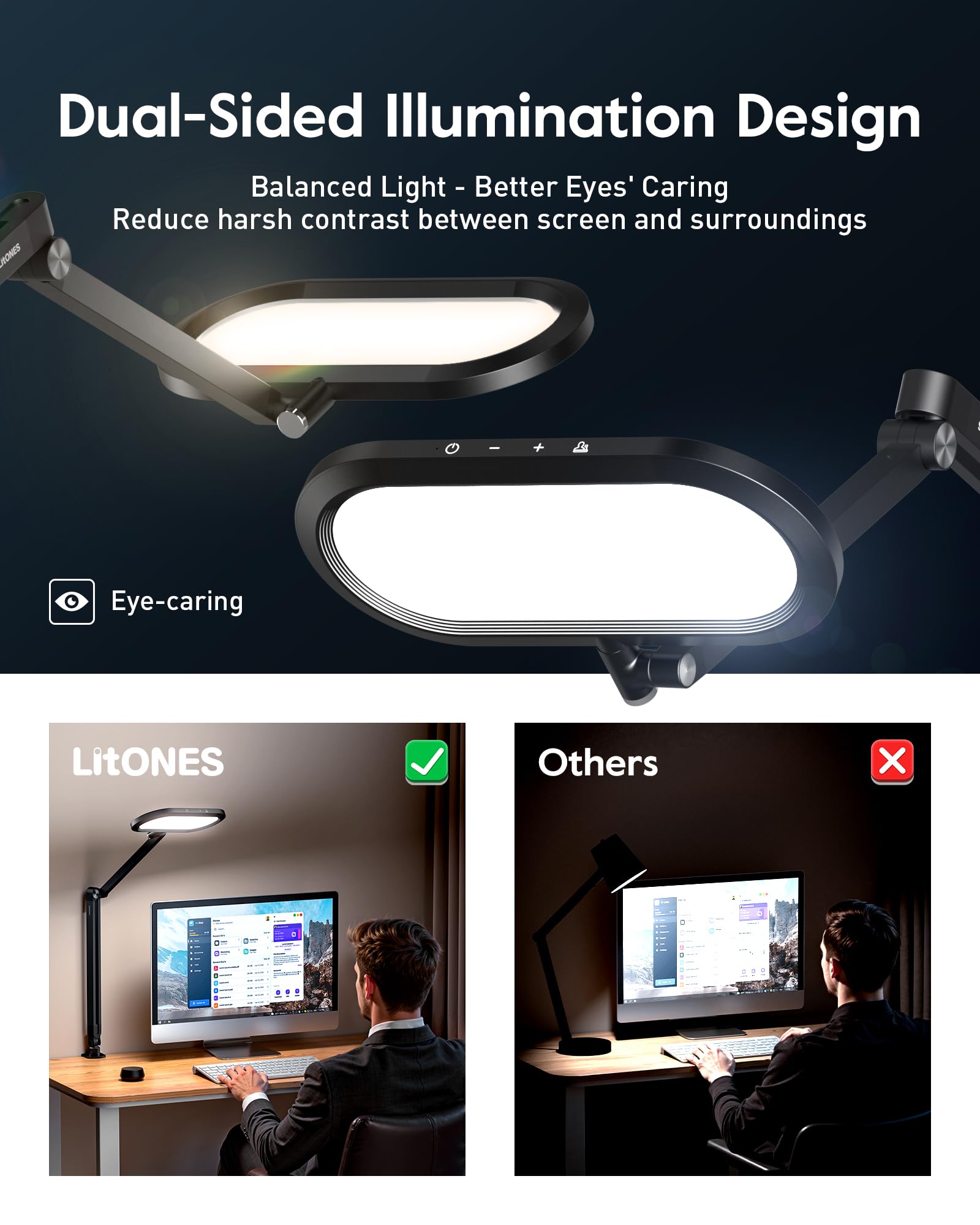 LitONES desk lamp remote control for quick brightness adjustments during calls.