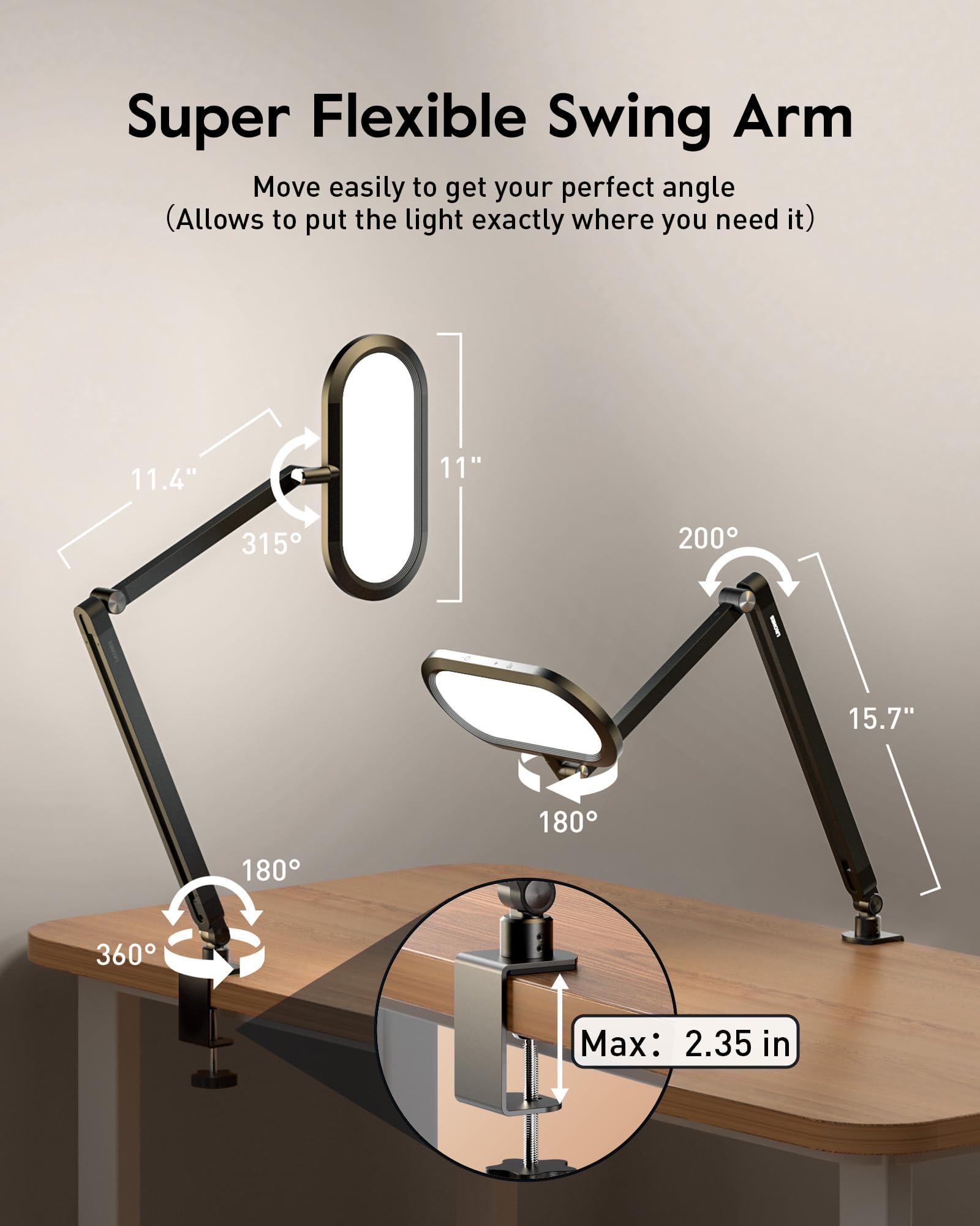 LitONES desk lamp with wide double-side head covering a broad study area.