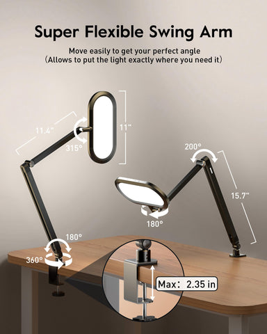 LitONES desk lamp with wide double-side head covering a broad study area.
