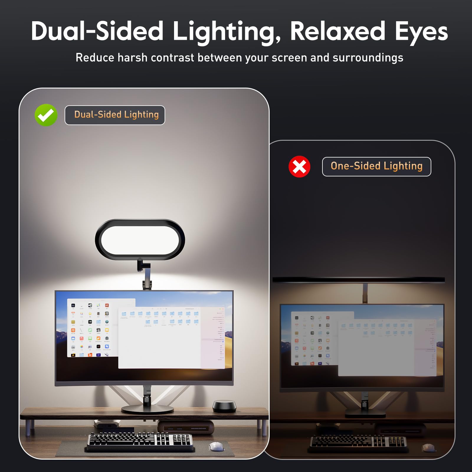 LitONES desk lamp with arm extended for wide-angle desk illumination.