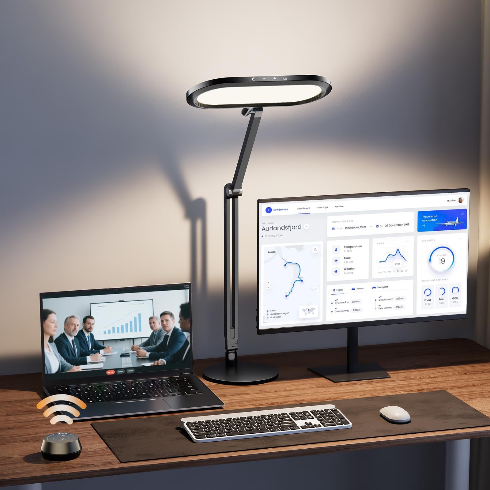 LitONES premium LED desk lamp front view with stable metal base for steady lighting.