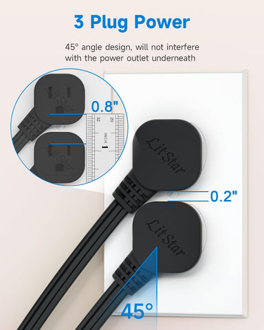 LitStar 2-pack 90-degree plug saves space and simplifies outlet use.