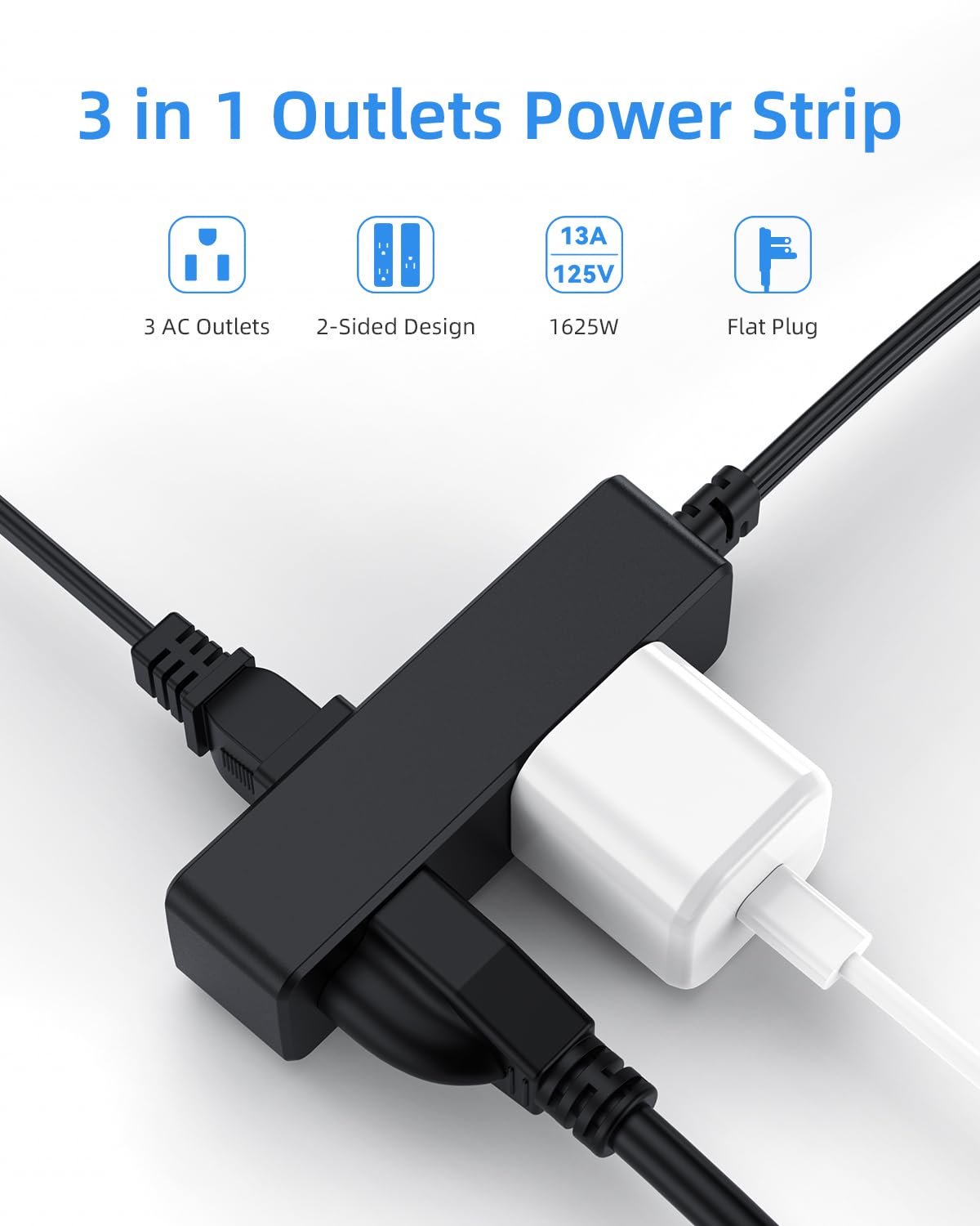 LitStar 3-outlet extension showing front and rear sockets for clutter-free placement.