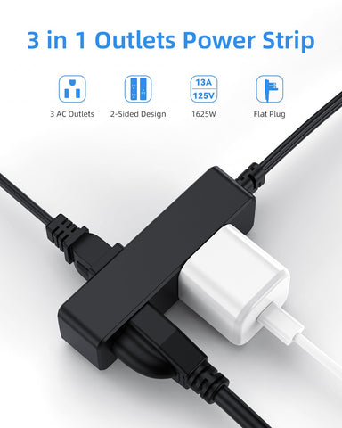 LitStar 3-outlet extension showing front and rear sockets for clutter-free placement.