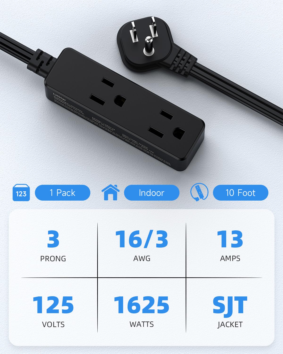 LitStar low-profile flat plug behind nightstand creating neat wall lines.