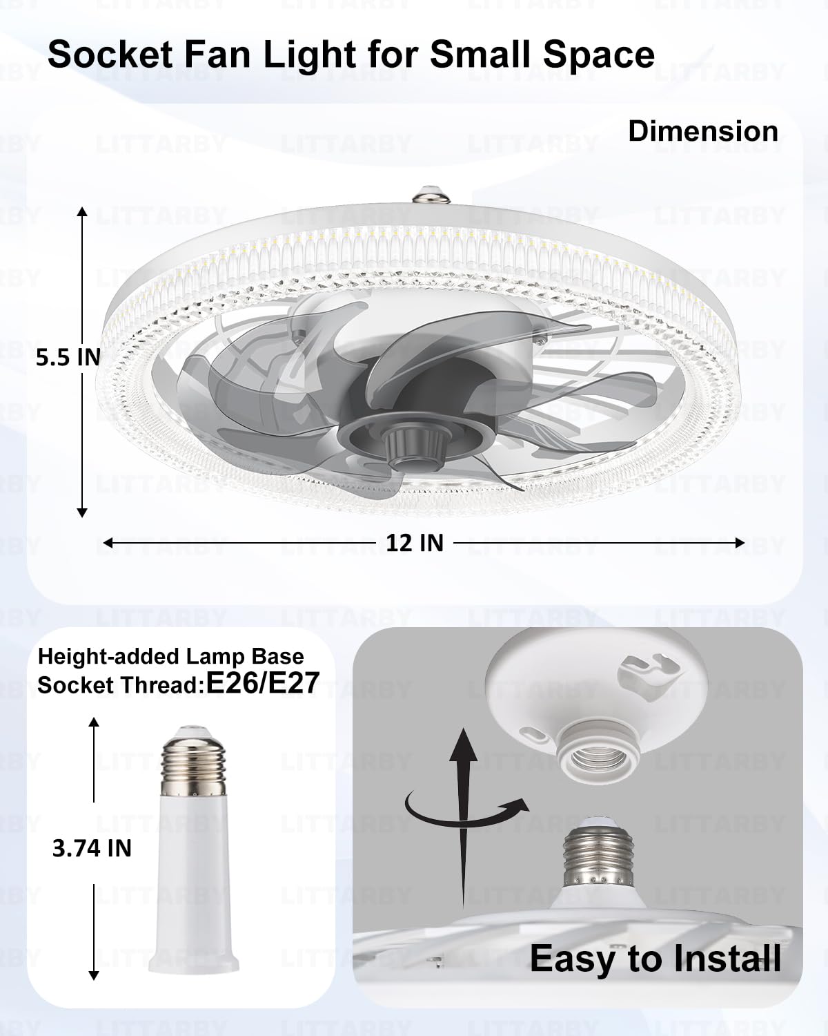 LITTARBY low-profile flush mount ceiling fan blending with white ceiling
