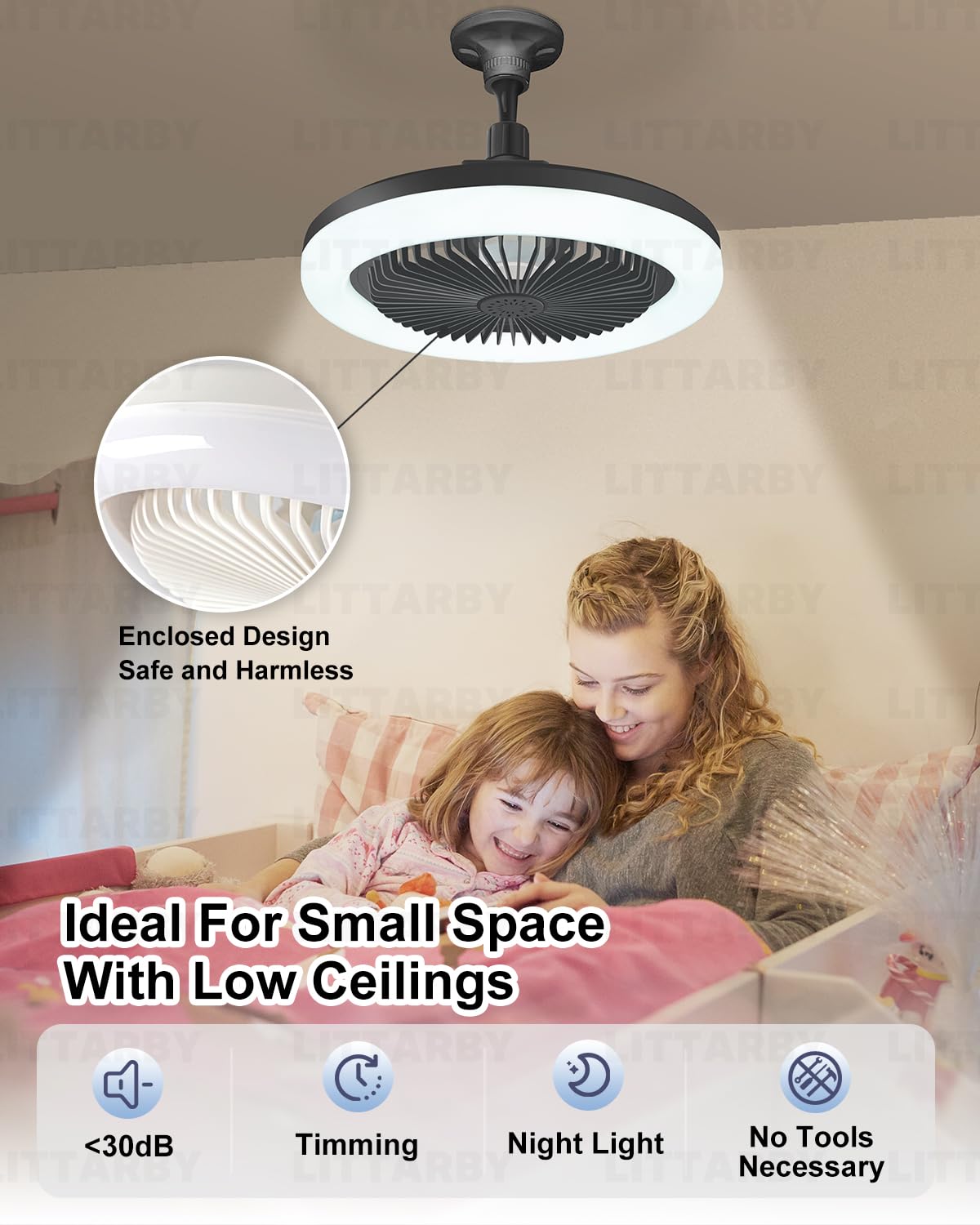 LITTARBY remote-controlled fan-light for hands-free operation in bedroom and kitchen