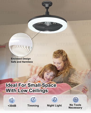 LITTARBY remote-controlled fan-light for hands-free operation in bedroom and kitchen