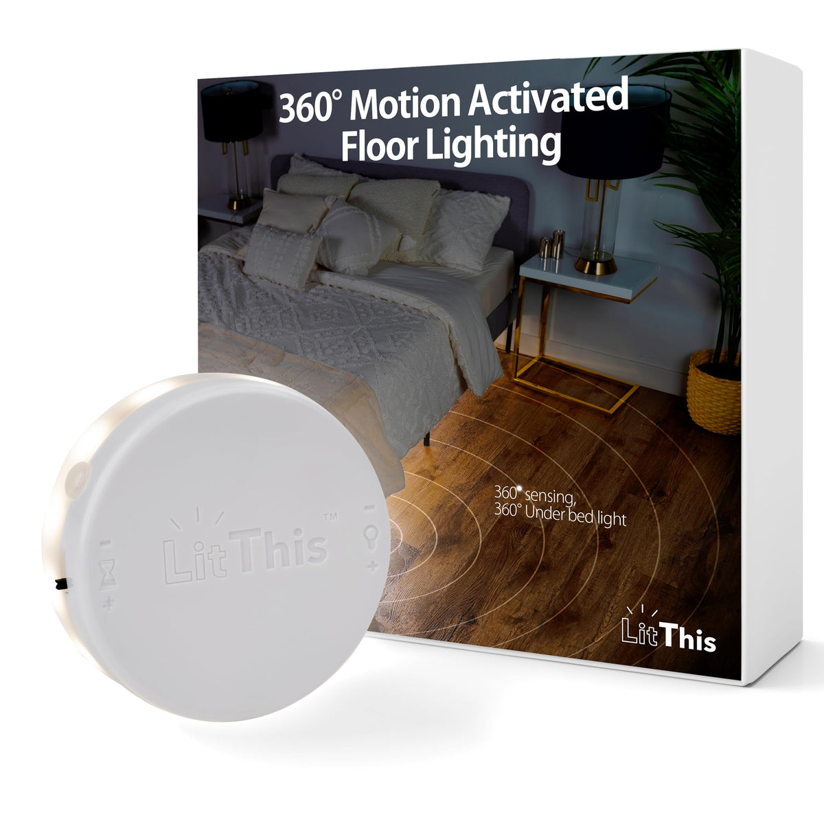 LitThis under-bed light with motion sensor provides 360-degree floor illumination for safe movement.