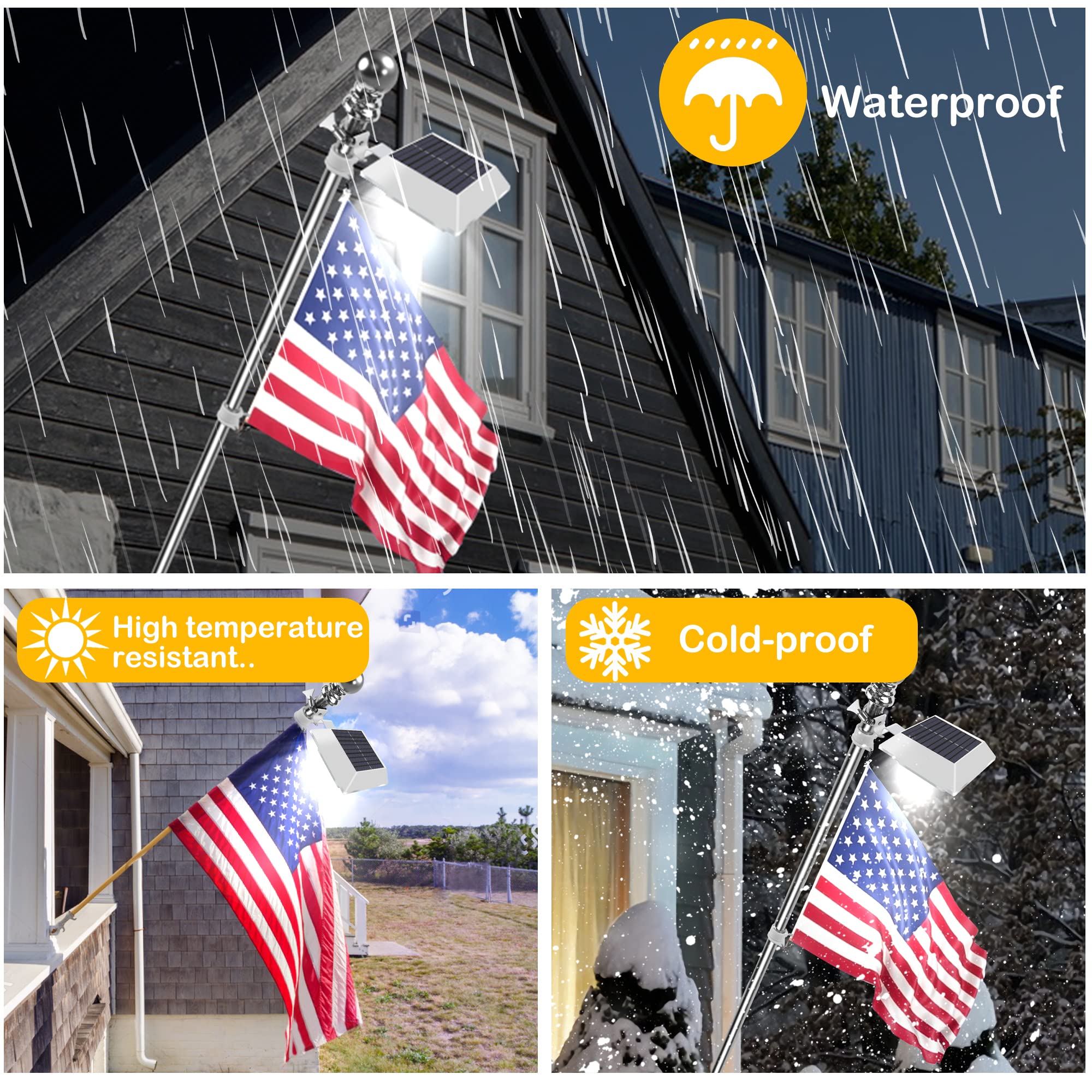 Durable, waterproof construction keeps the flag light performing rain or shine.