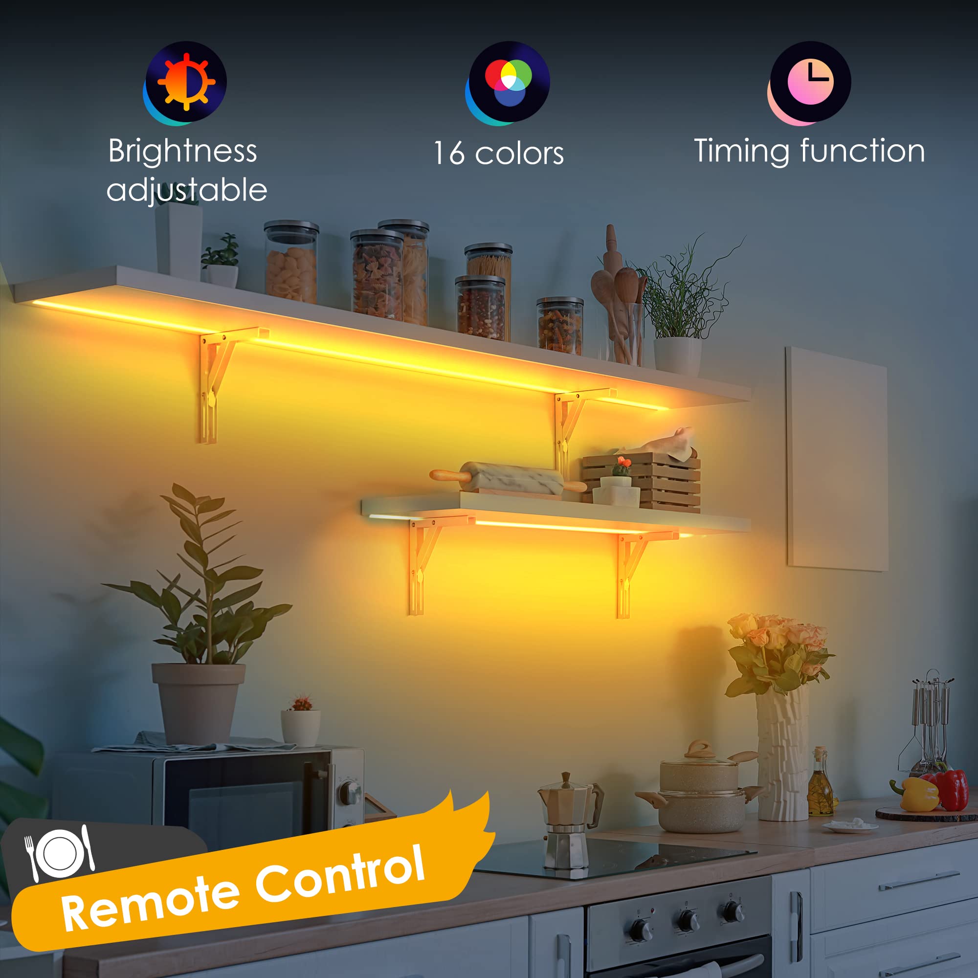Little Joke floating shelf ambient light highlighting decor details