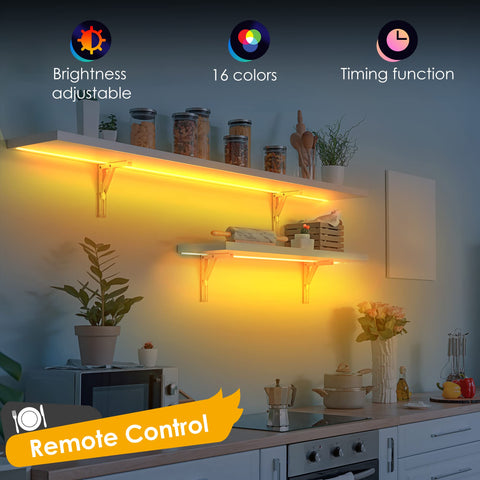 Little Joke floating shelf ambient light highlighting decor details