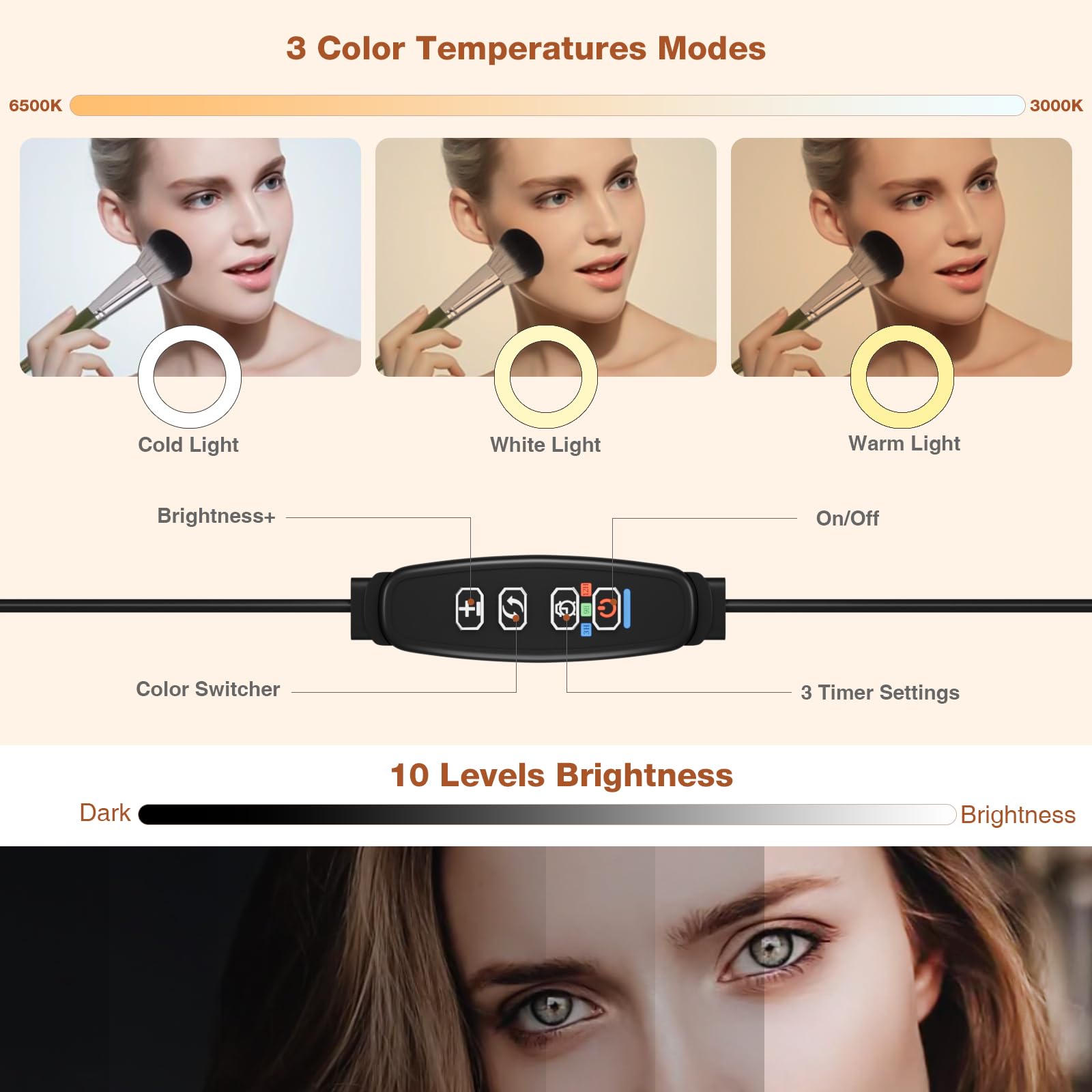 Little Joke gooseneck LED ring light adjusts for precise facial detail while applying makeup.