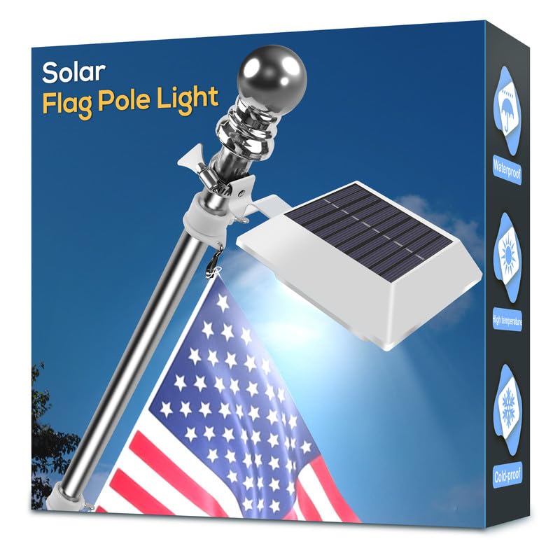 Little Joke solar flag pole light emits bright 6000K glow for nighttime flag visibility.