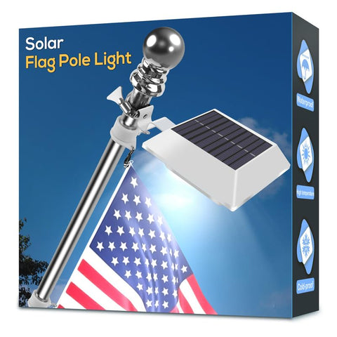 Little Joke solar flag pole light emits bright 6000K glow for nighttime flag visibility.