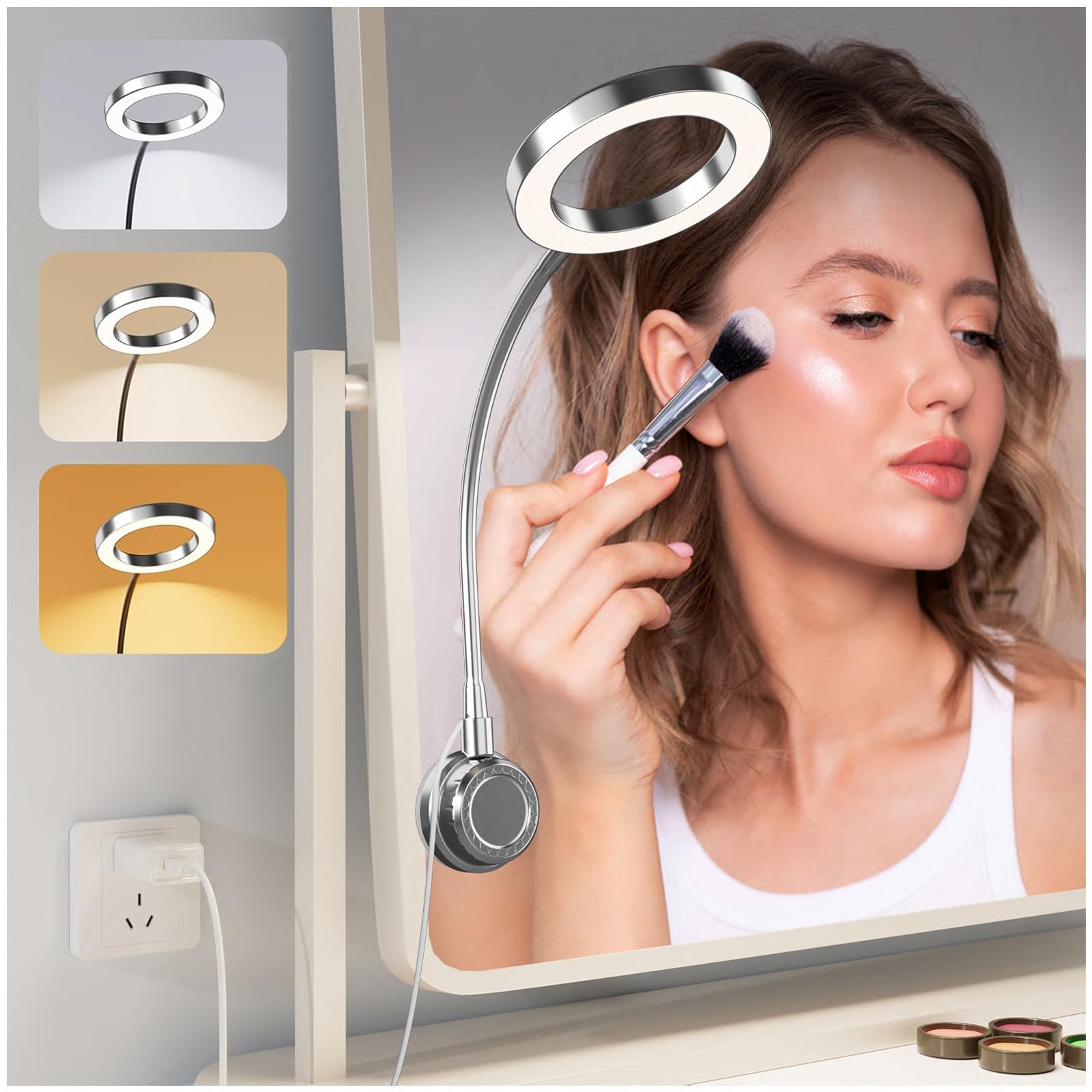 Little Joke suction cup LED vanity light mounted on mirror for even illumination