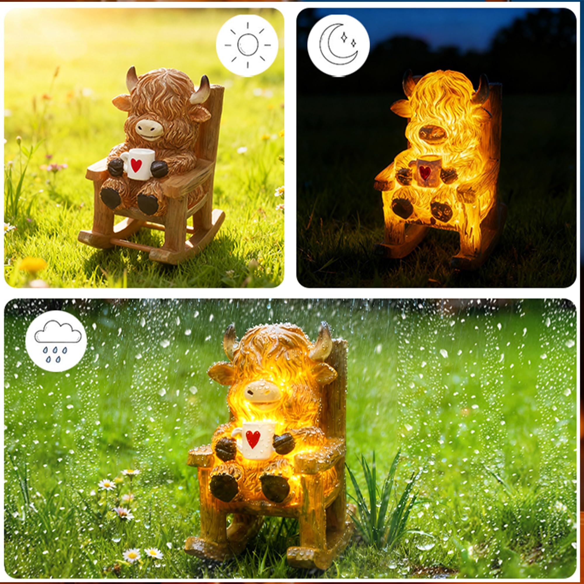 LIULO TOOL Highland cow garden centrepiece with subtle glow