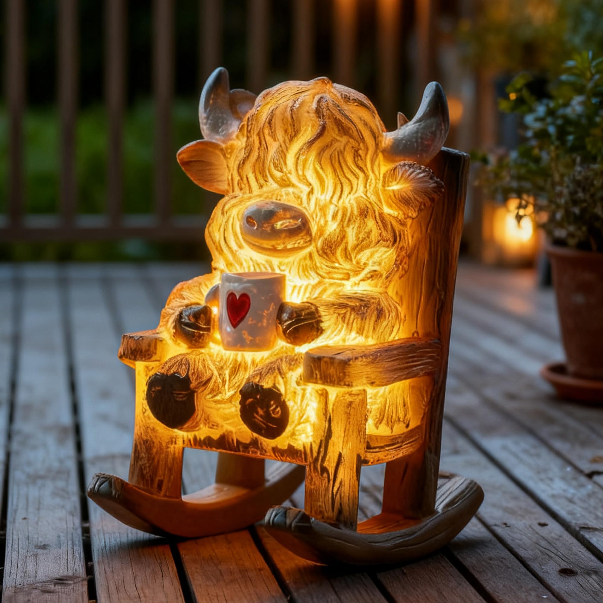 LIULO TOOL light-up Highland cow figurine night glow on chair