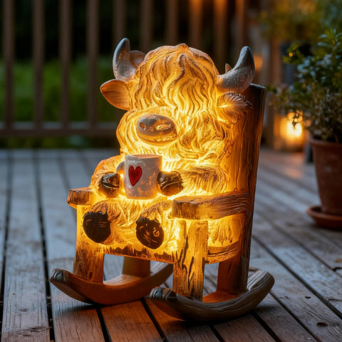 LIULO TOOL light-up Highland cow figurine night glow on chair