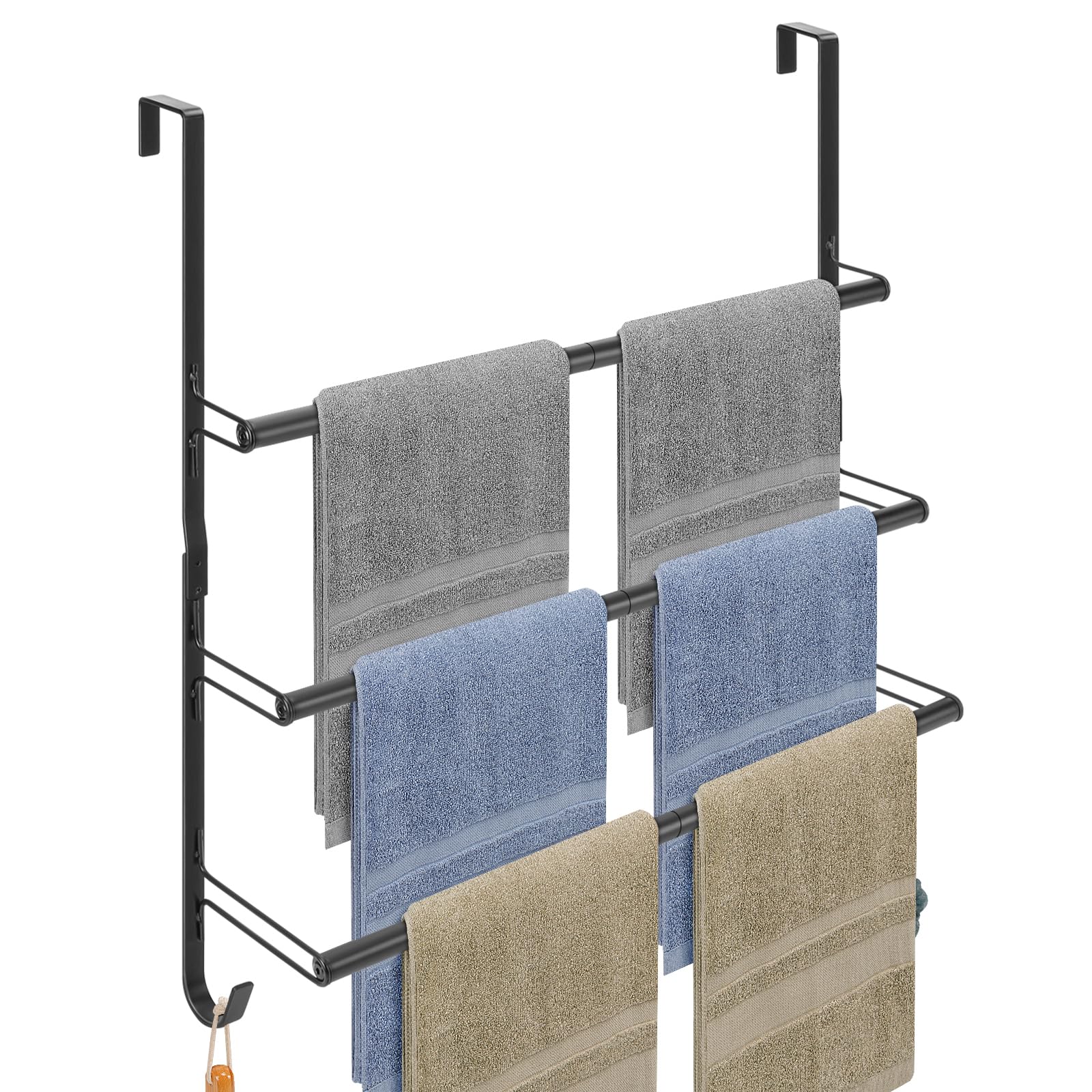 Livabber 3-tier over-the-door towel rack front view, space-saving design in black.