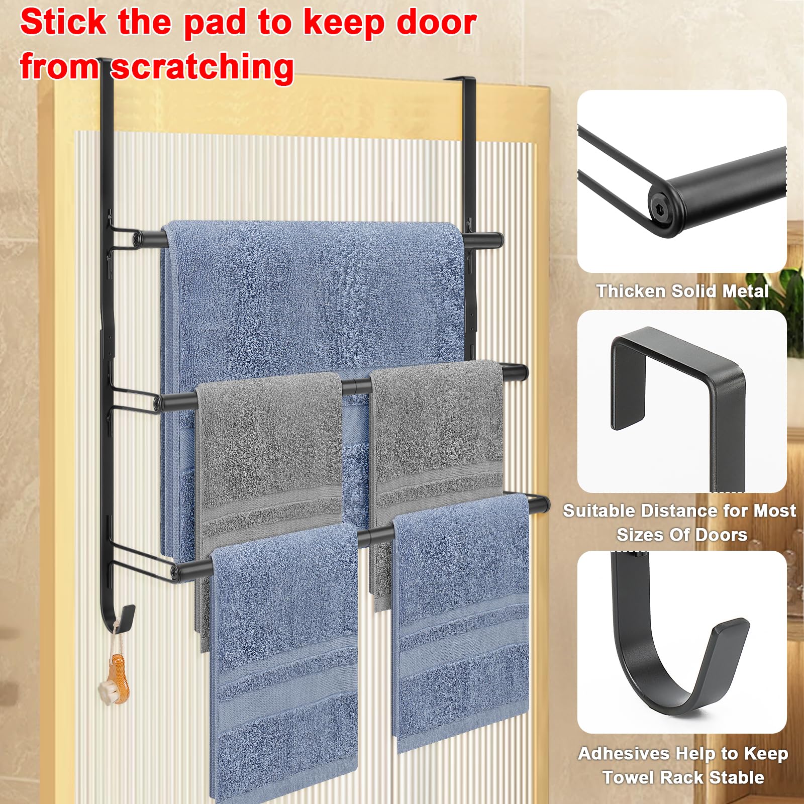 Livabber black finish on a modern bathroom towel rack.