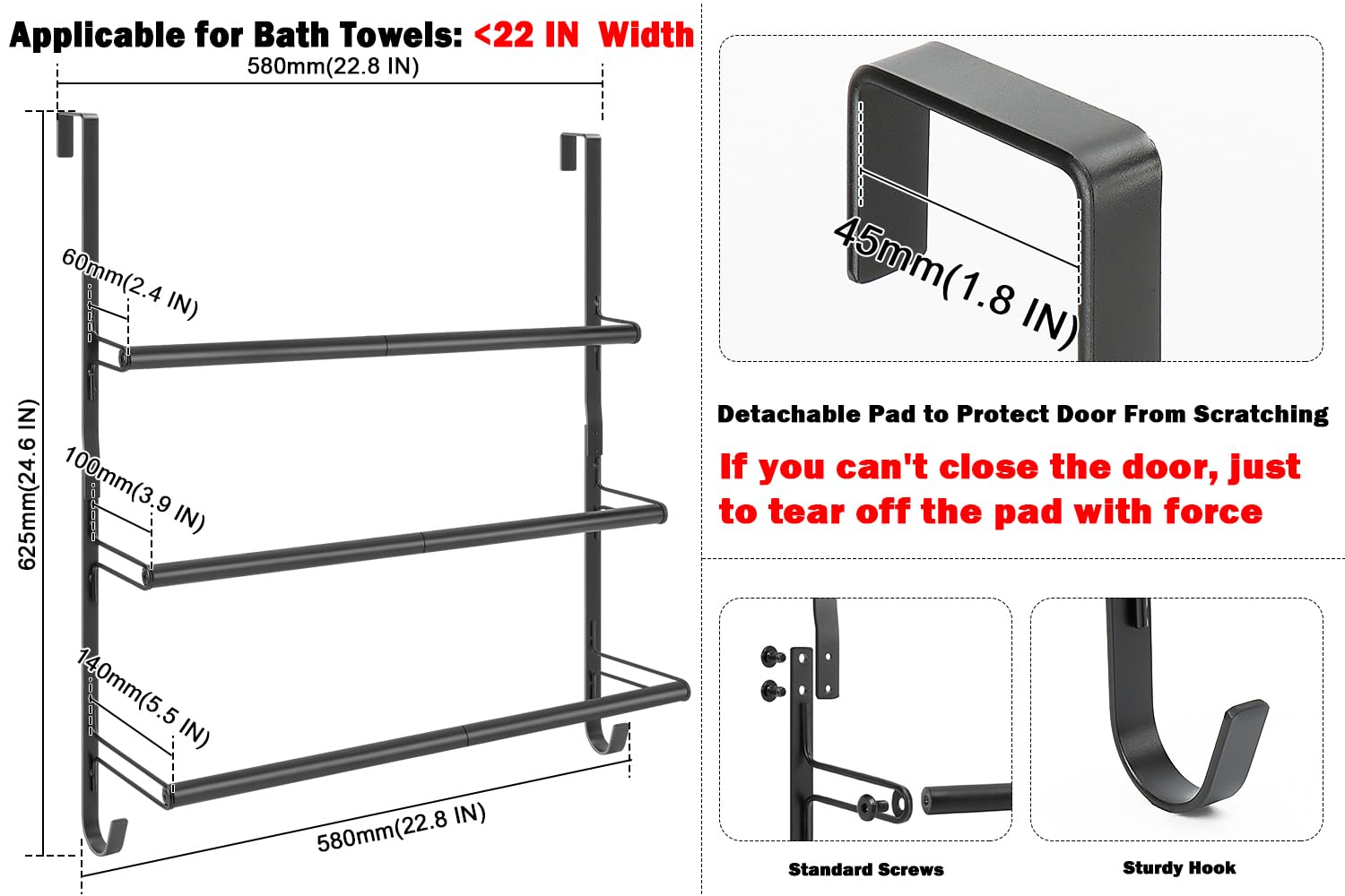 Livabber door-mounted towel rack installed on door for easy towel access.