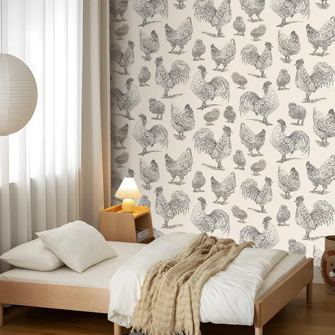 Livelynine-cabinet-wallpaper-chicken-design, quick remodel on smooth surfaces.