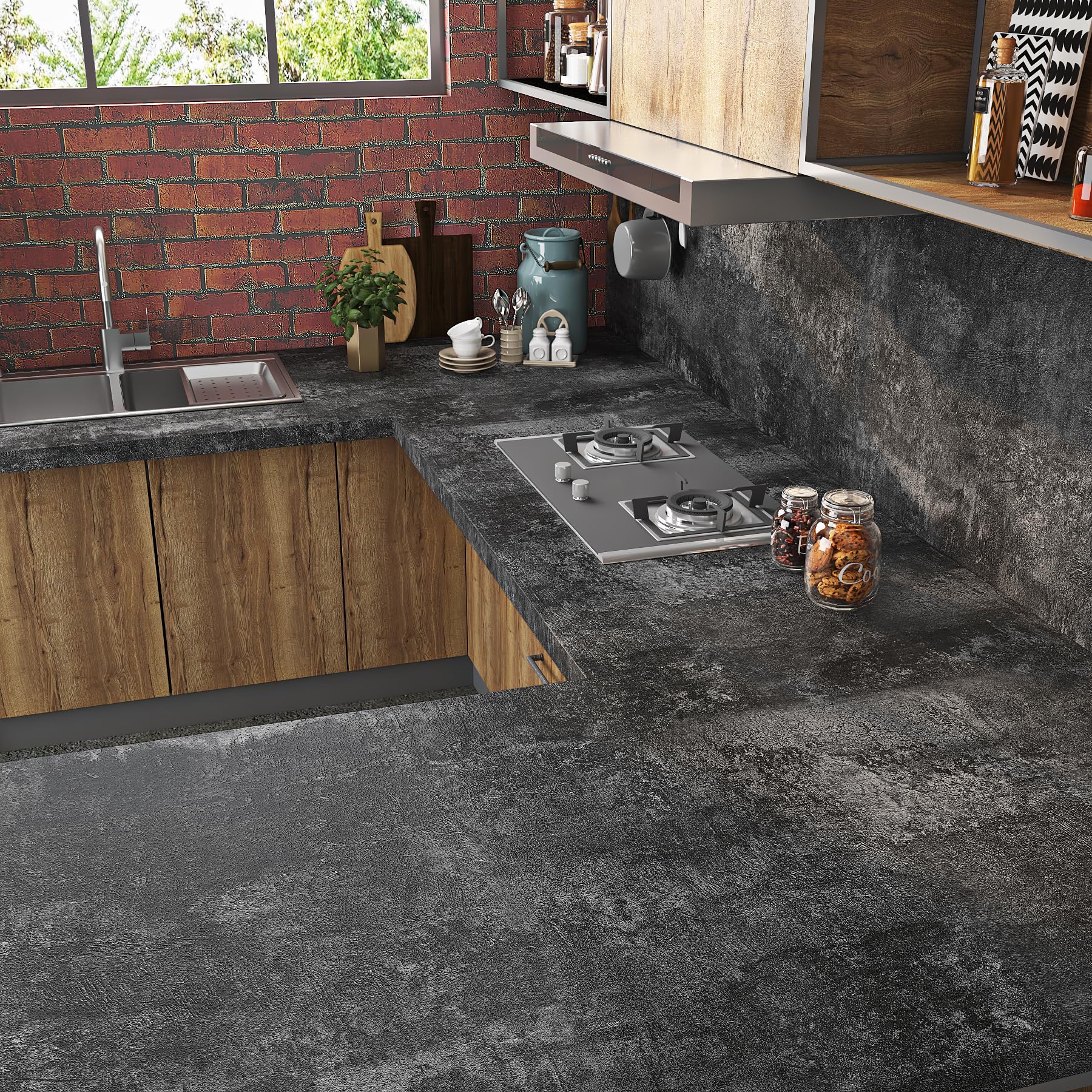 Livelynine concrete peel-and-stick wallpaper in bathroom, quick waterproof update for walls.