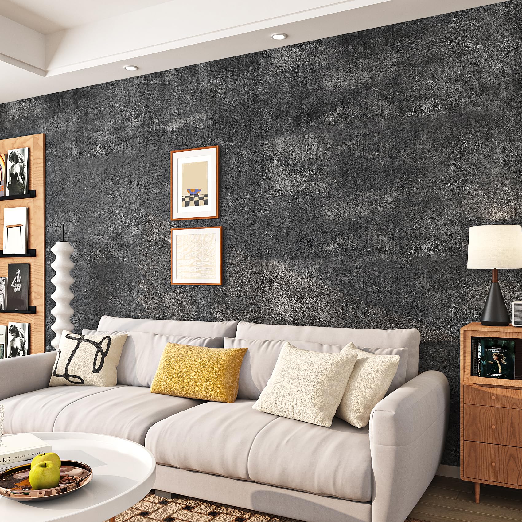 Livelynine concrete peel-and-stick wallpaper for kitchen surfaces and backsplashes.