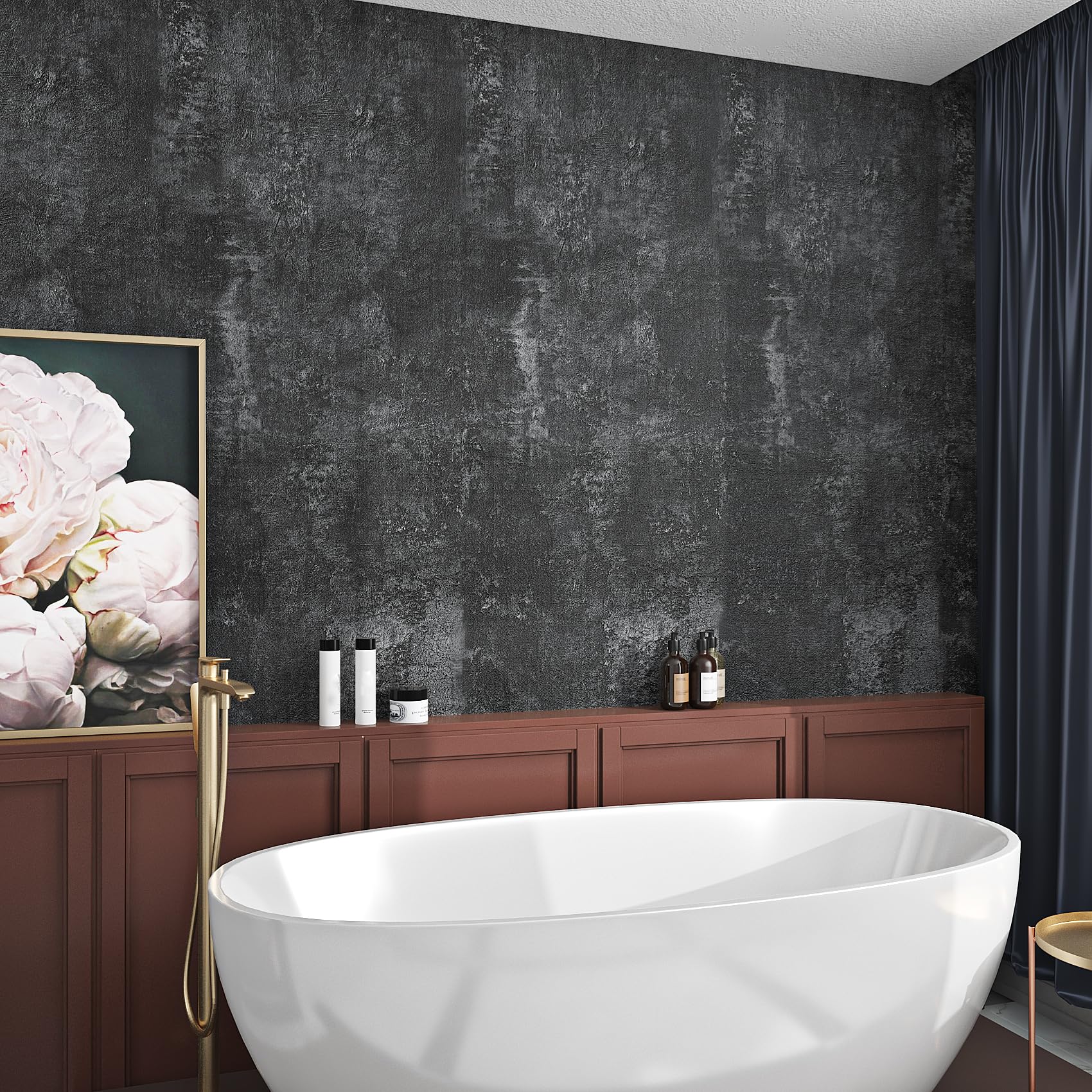 Livelynine concrete wallpaper for a bedroom accent wall with a modern cement look.