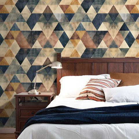 Livelynine geometric wallpaper for bathroom with matte finish creates a durable, wipeable surface.