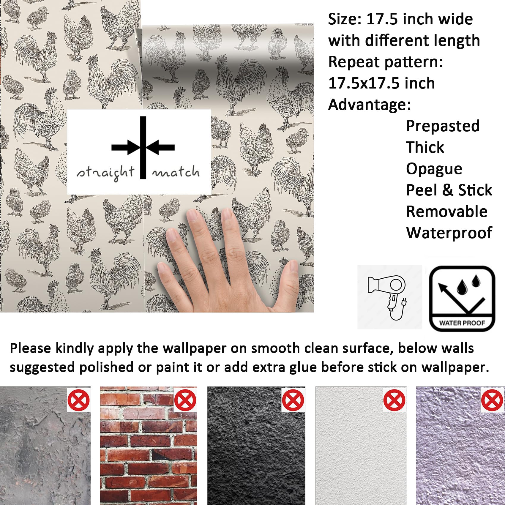 Livelynine-living-room-wallpaper-chicken-decor, versatile for accent walls.