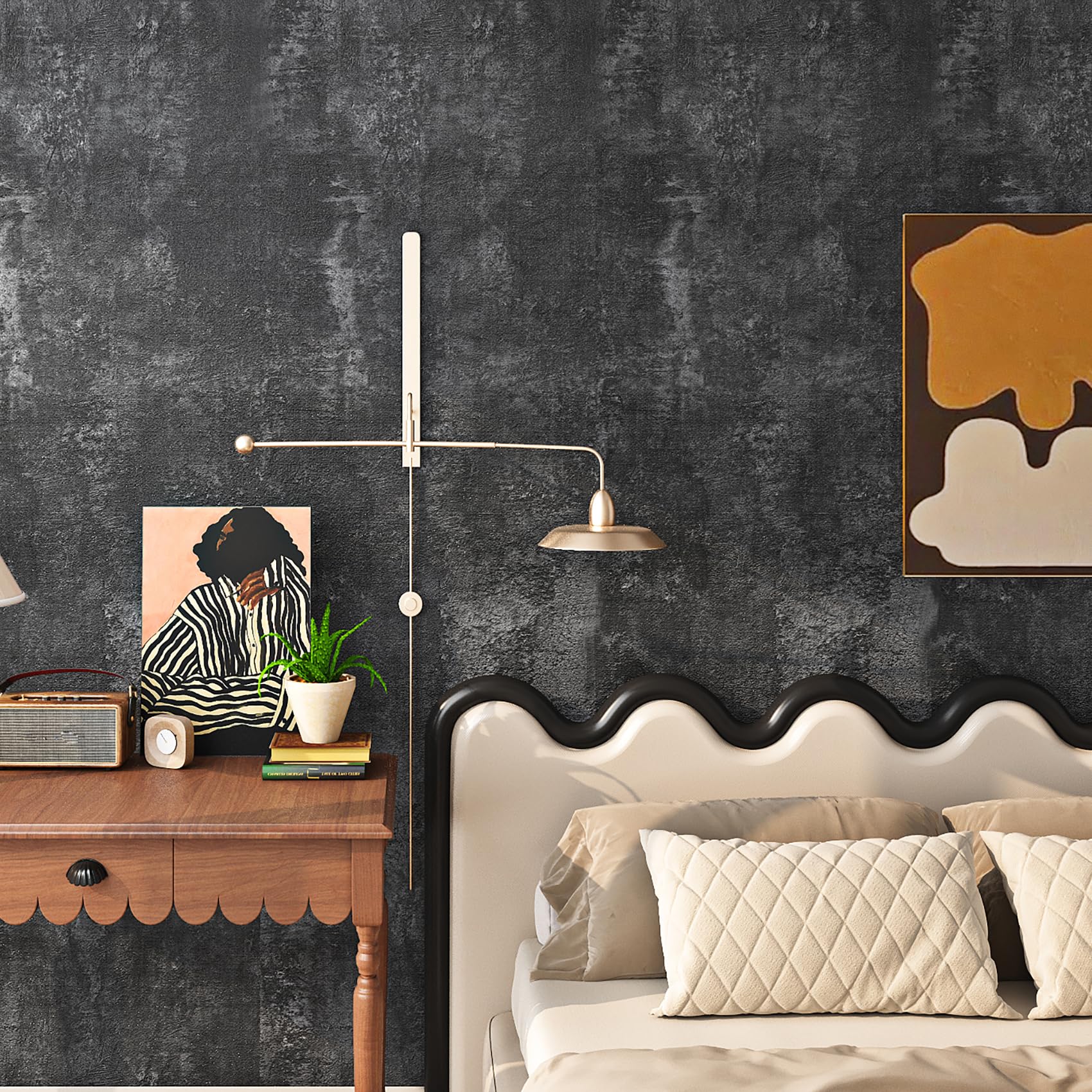 Livelynine removable concrete wallpaper in living room creating an industrial focal wall.