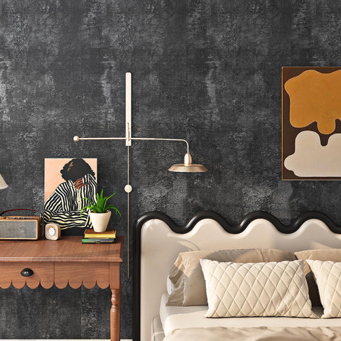 Livelynine removable concrete wallpaper in living room creating an industrial focal wall.