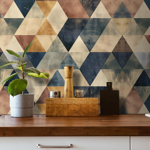 Livelynine retro wallpaper with geo pattern for kitchen cabinets adds color and easy cleanup.