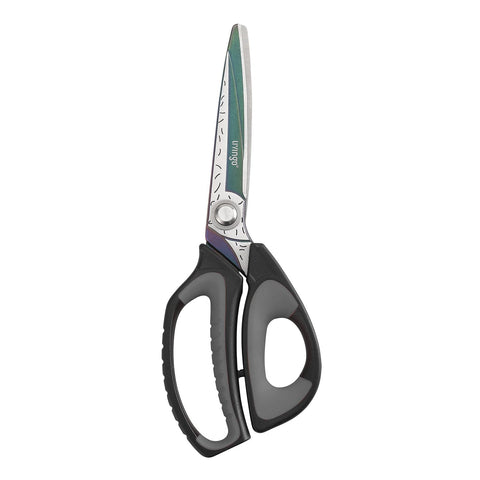 LIVINGO heavy-duty scissors blade close-up highlighting rust-resistant blades for tough cuts