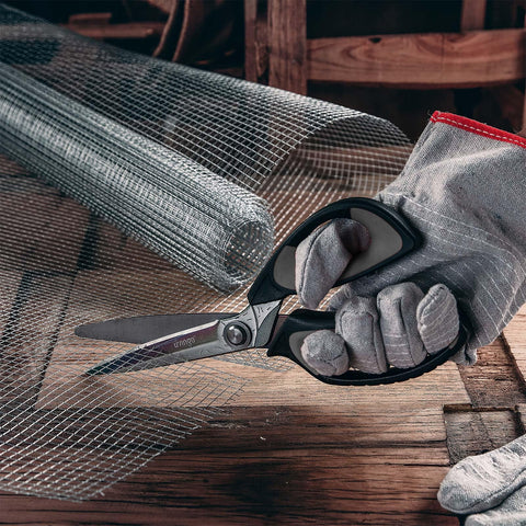 LIVINGO heavy-duty scissors product shot in black and grey showing rugged design