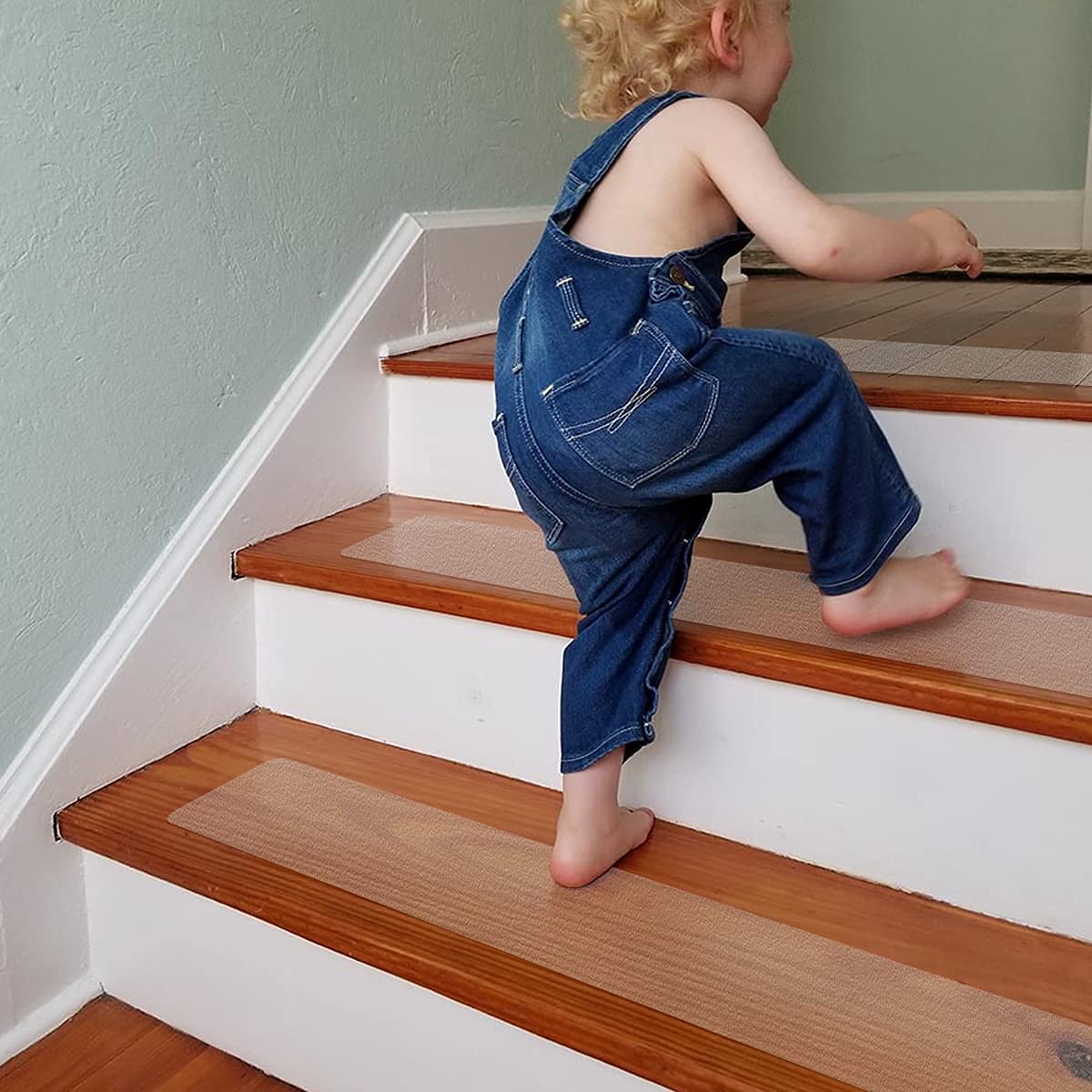 Livoccur stair treads' transparent look preserves floor beauty while preventing slips.