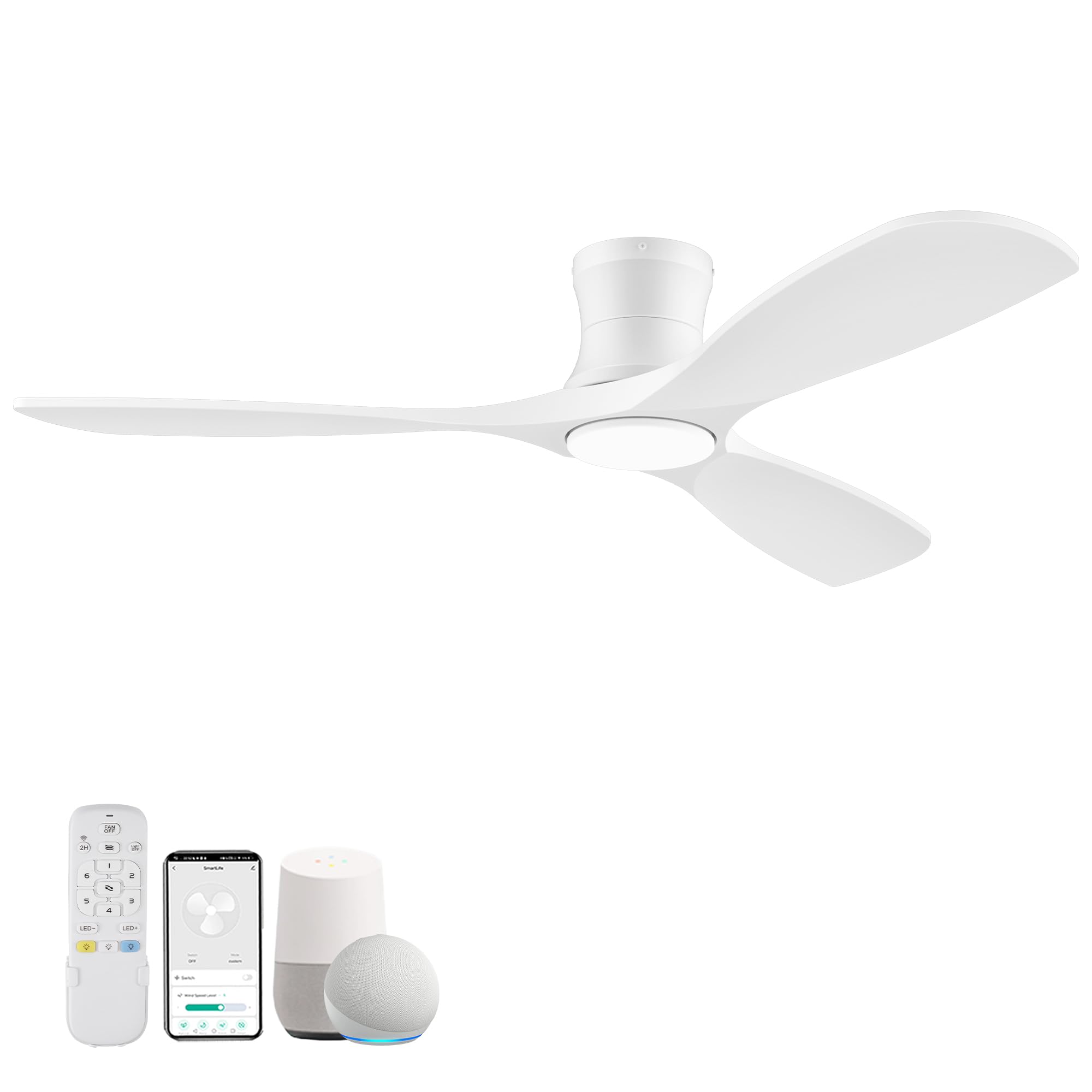Livory 52in wood ceiling fan in bedroom keeps air circulating for comfort.