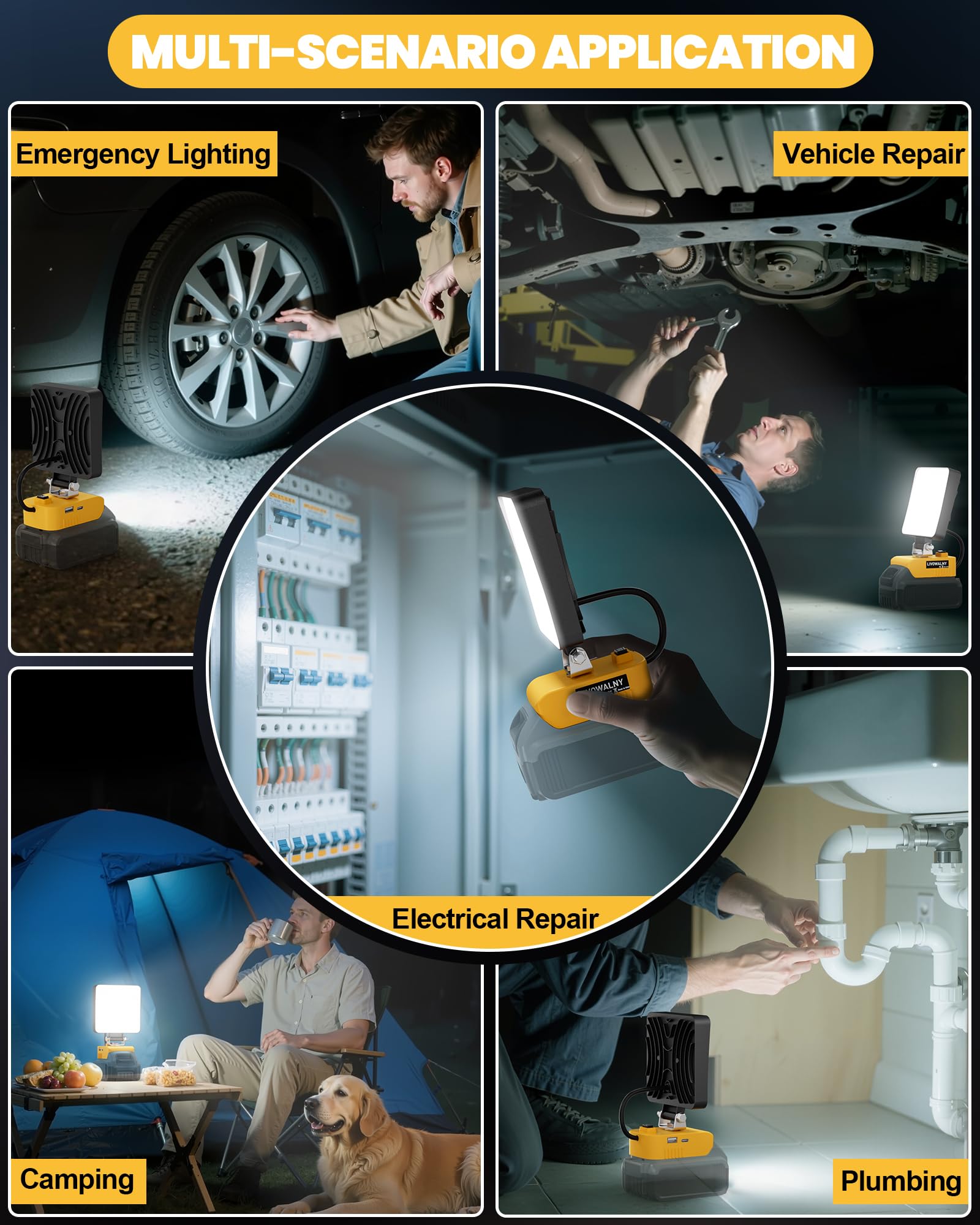 LIVOWALNY versatile lighting ideal for camping, repairs, and emergencies